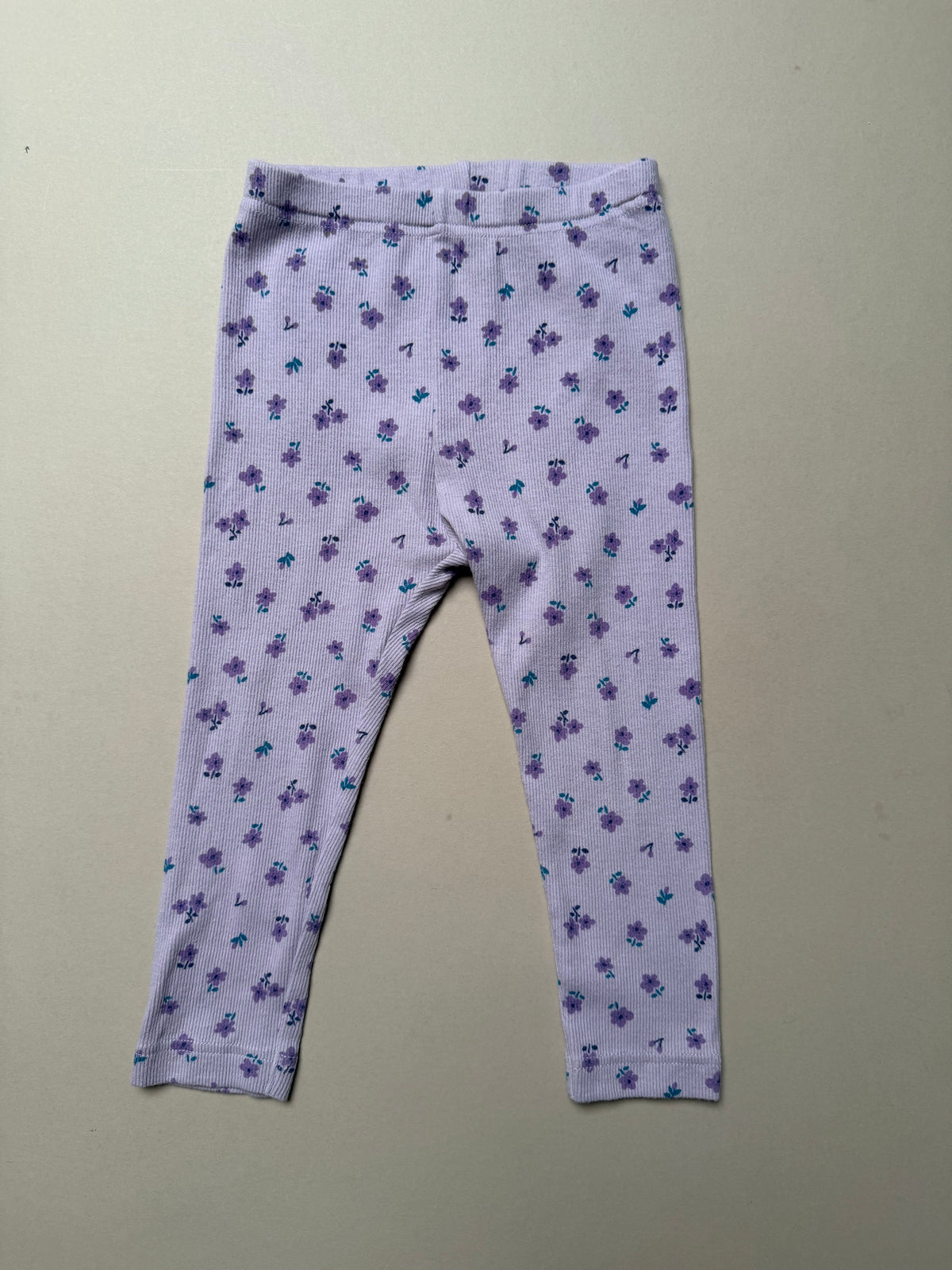 Uniqlo Kids Lilac Purple Floral Ribbed Basic Leggings in 2-3 Years