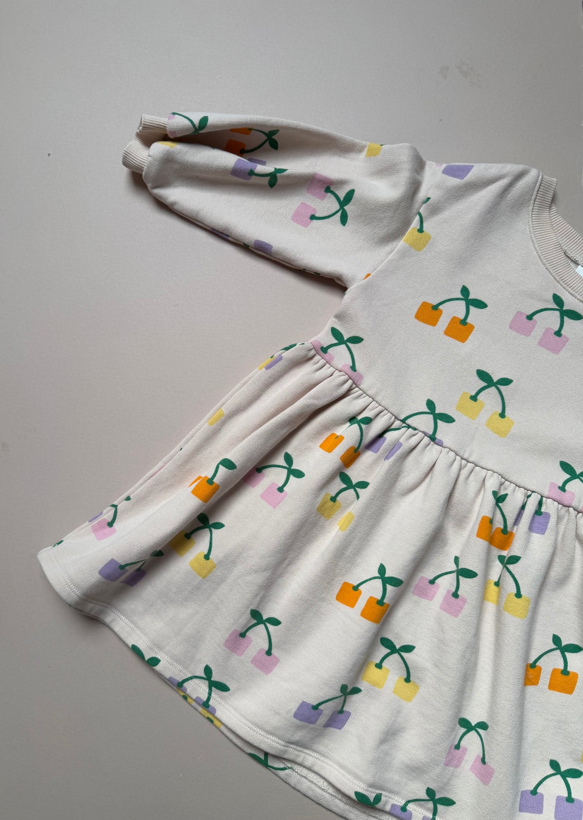 Next Cream Cotton Long Sleeved Sweat Dress With Block Printed Cherries in 5-6 Years