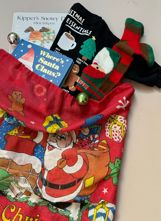 Vintage Retro Red Thin Cotton Merry Christmas Santa Sack