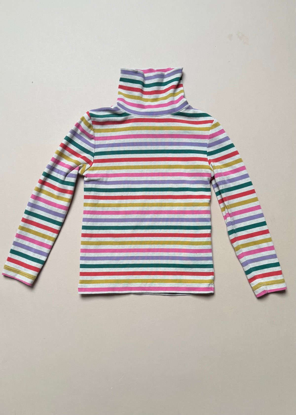 Boden Multicoloured Rainbow Striped Long Sleeved Roll Neck Top in 3-4 Years