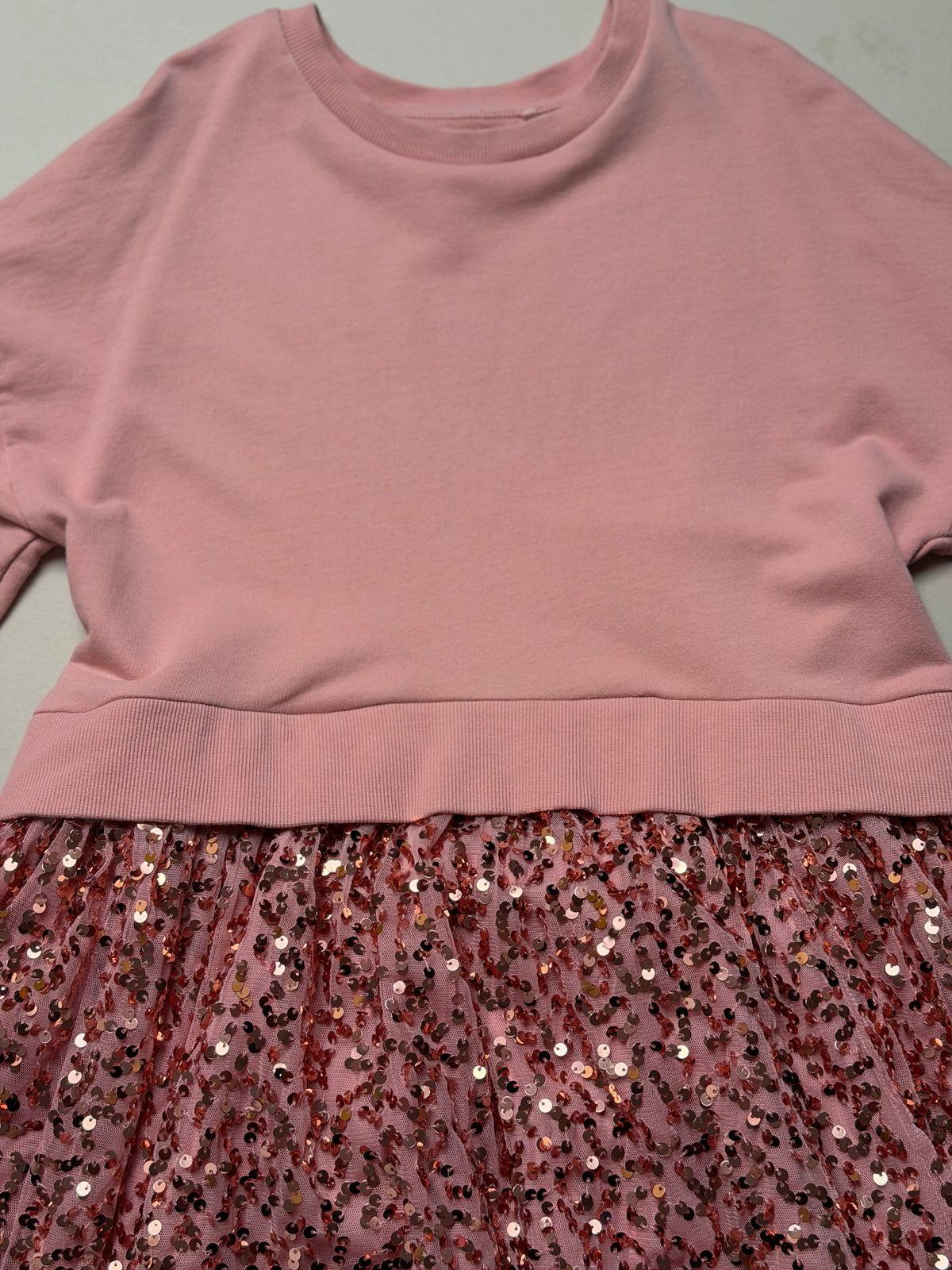 Next Dusky Pink Cotton Long Sleeved Sweater Dress With Sequinned Skirt in 9 Years