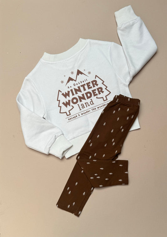 Oz & Bell Winter Wonderland Neutral Sweatshirt & Printed Leggings Set in 12-18 Months