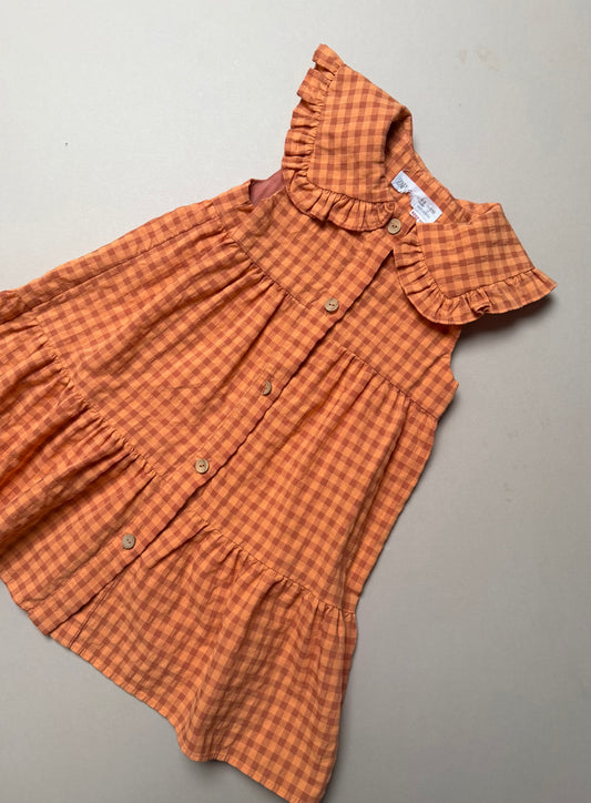 Zara Rust & Orange Gingham Seekersucker Dress With Oversized Grandad Collar in 4-5 Years