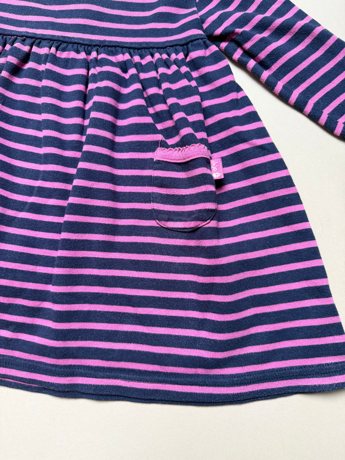 Jojo Maman Bebe Cotton Long Sleeved Navy & Pink Dress in 18-24 Months