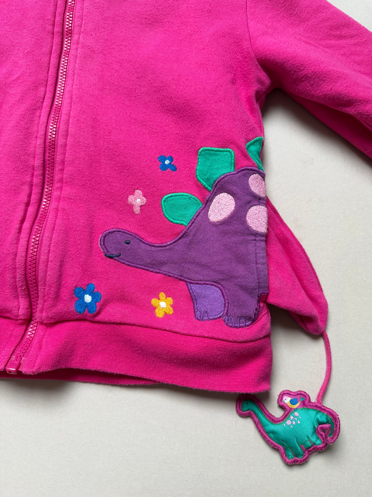 Jojo Maman Bebe Pink Long Sleeved Cotton Dinosaur Fleece Lined Hoodie With Embroidered Dinosaurs in 2-3 Years
