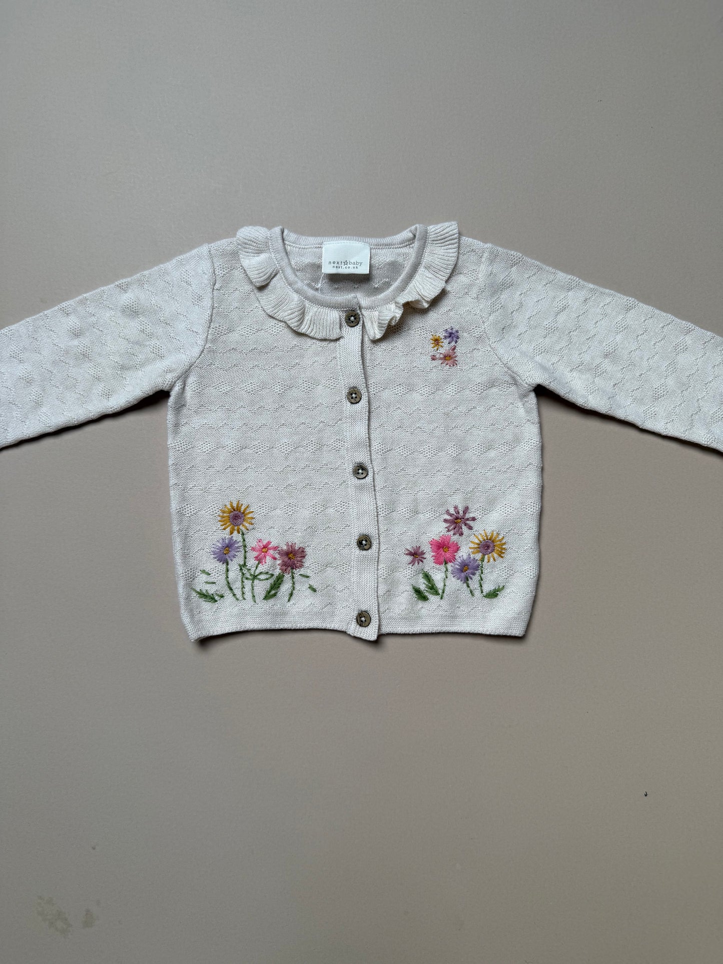 Next Cream Floral Embroidered Knitted Cardigan in 6-9 Months
