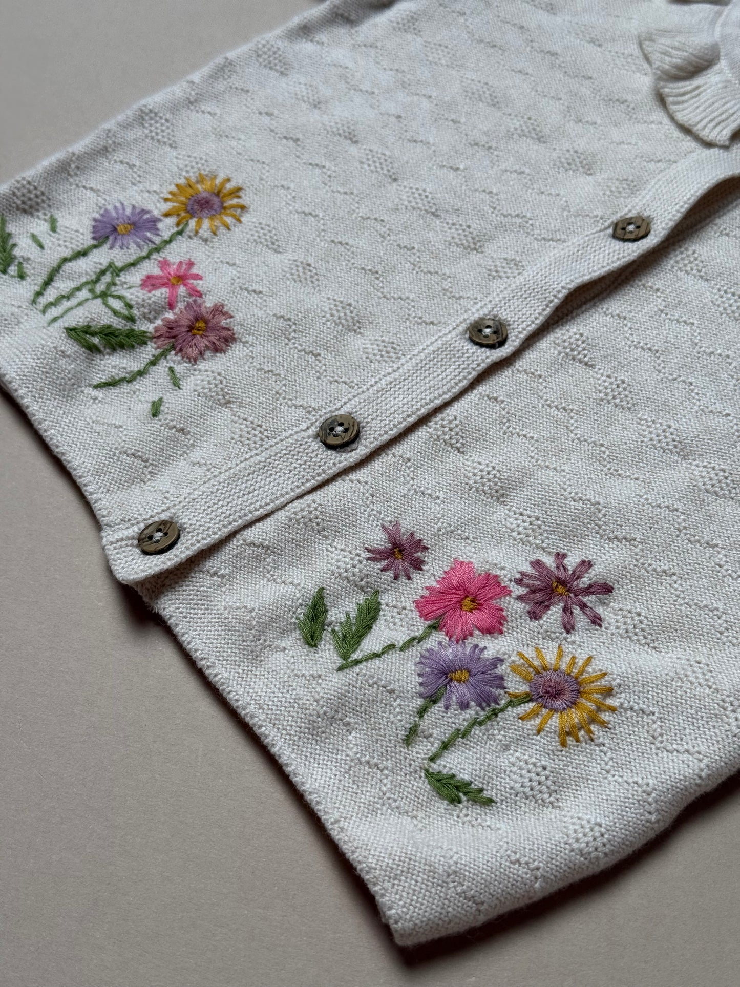 Next Cream Floral Embroidered Knitted Cardigan in 6-9 Months