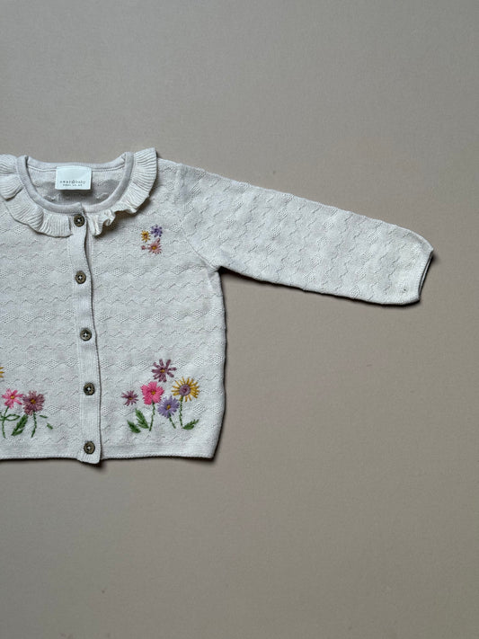Next Cream Floral Embroidered Knitted Cardigan in 6-9 Months