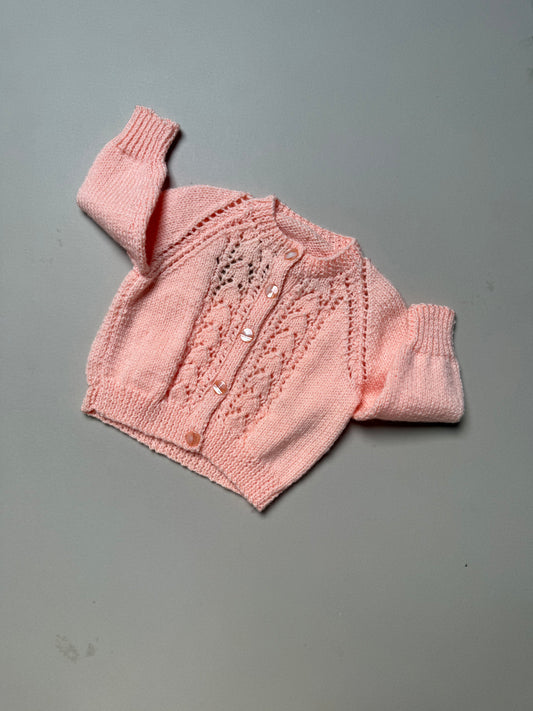 Handknitted Acrylic Peach Cardigan Best Fit 6-9 Months