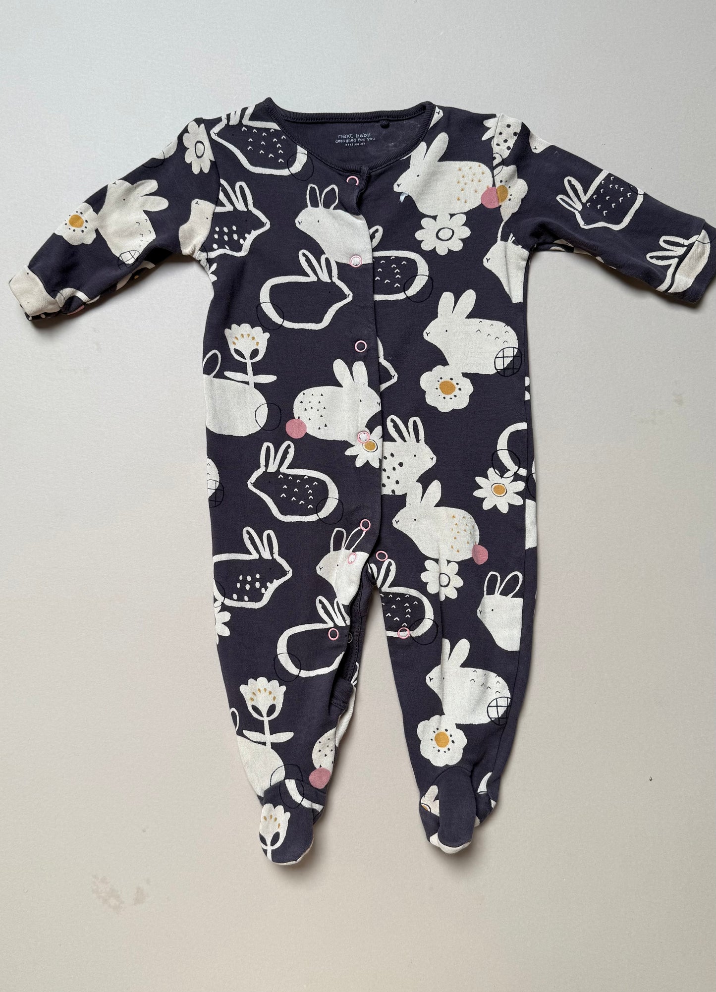 Next Charcoal Grey Bunny Long Sleeved Onesie in 6-9 Months