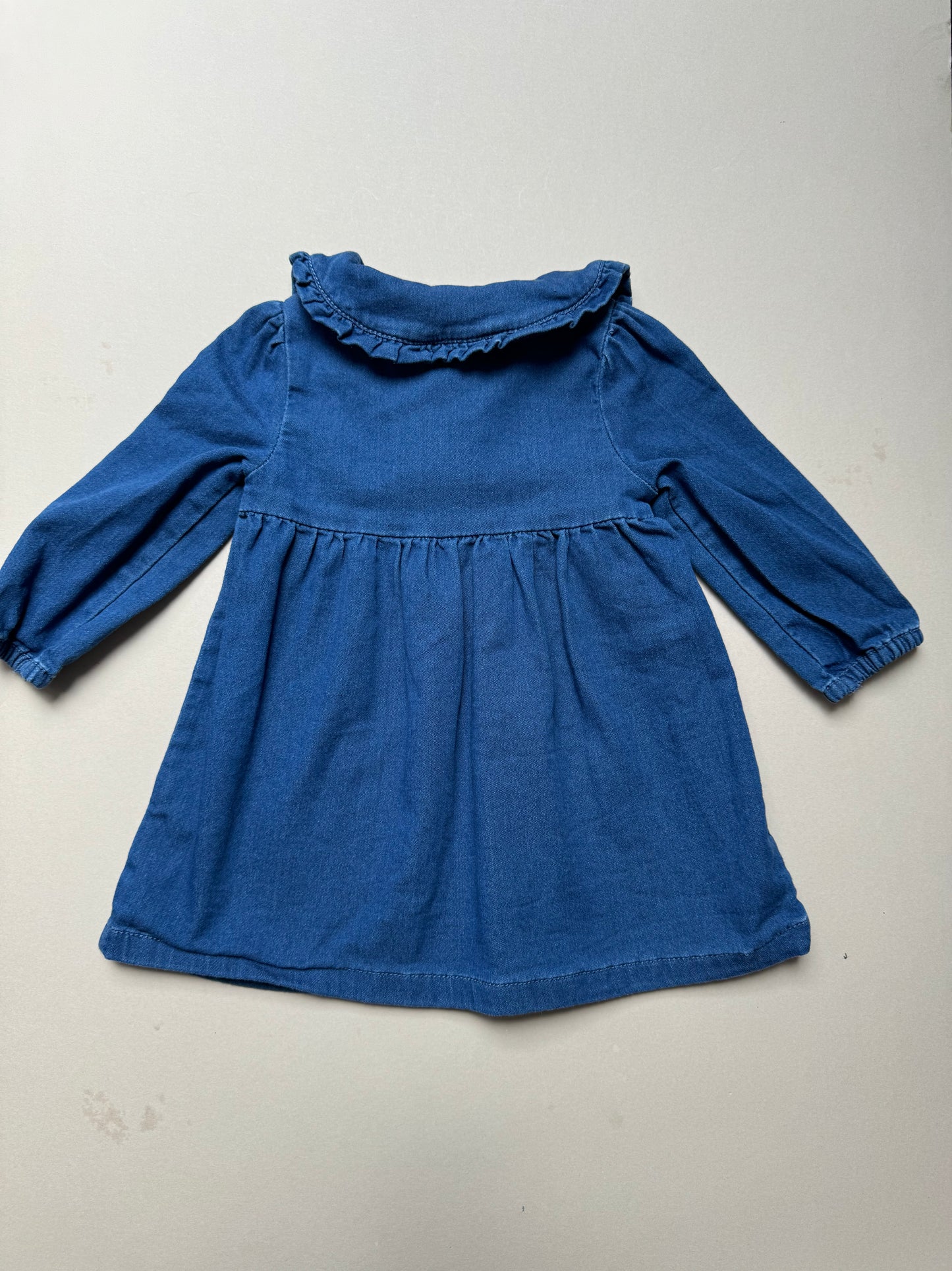 Fred & Flo Long Sleeved Denim Dress With Peter Pan Collar in 6-9 Months