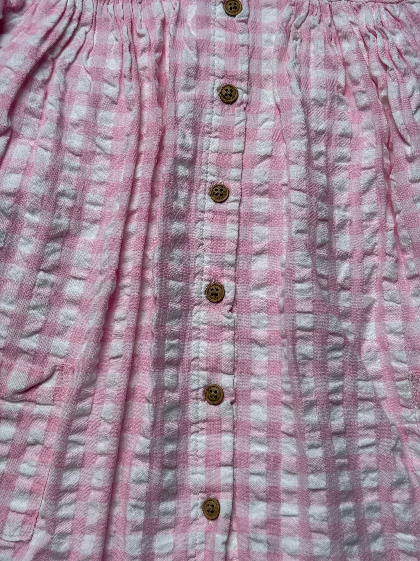 Marks & Spencer Pink & White Gingham Long Sleeved Dress in 12-18 Months