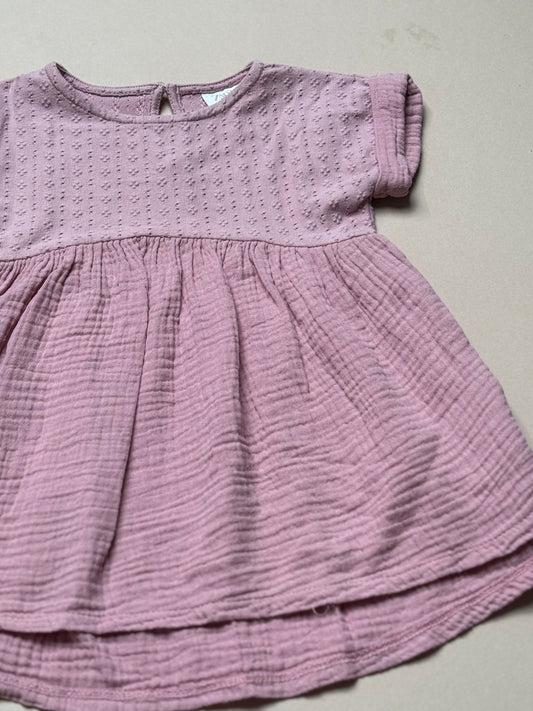 Zara Textured Pink Short Sleeved Dress in 12-18 Months