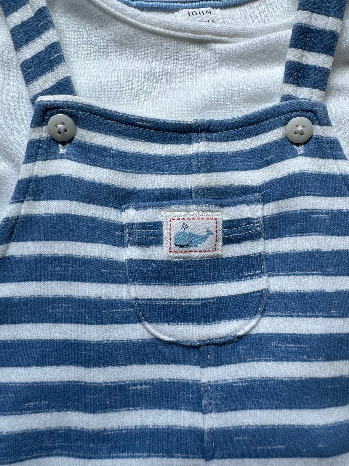 John Lewis Whale Blue & White Dungaree Set in 3-6 Months