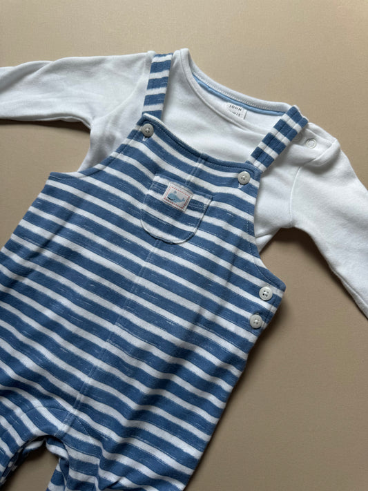 John Lewis Whale Blue & White Dungaree Set in 3-6 Months
