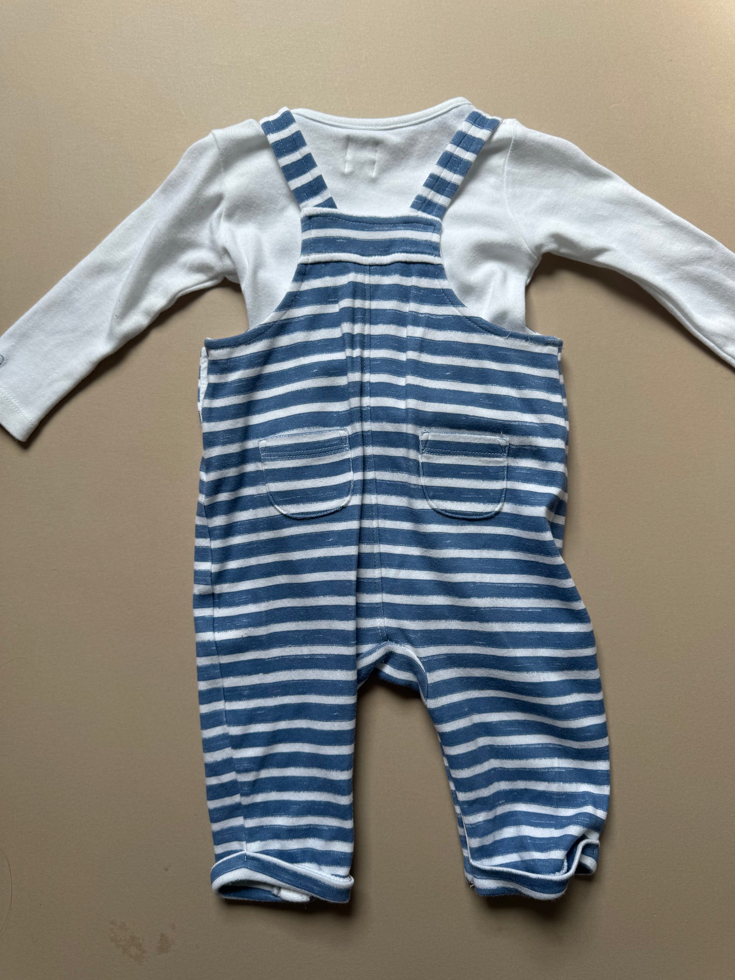 John Lewis Whale Blue & White Dungaree Set in 3-6 Months