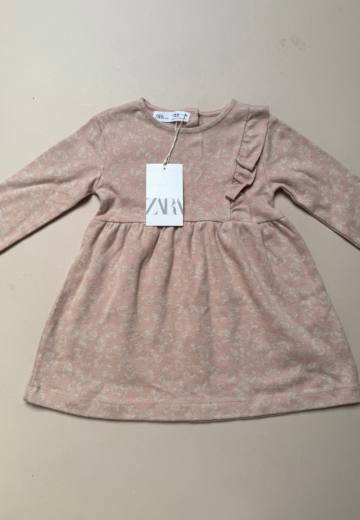 Zara Long Sleeved Pink Dress With Ruffle in 18-24 Months