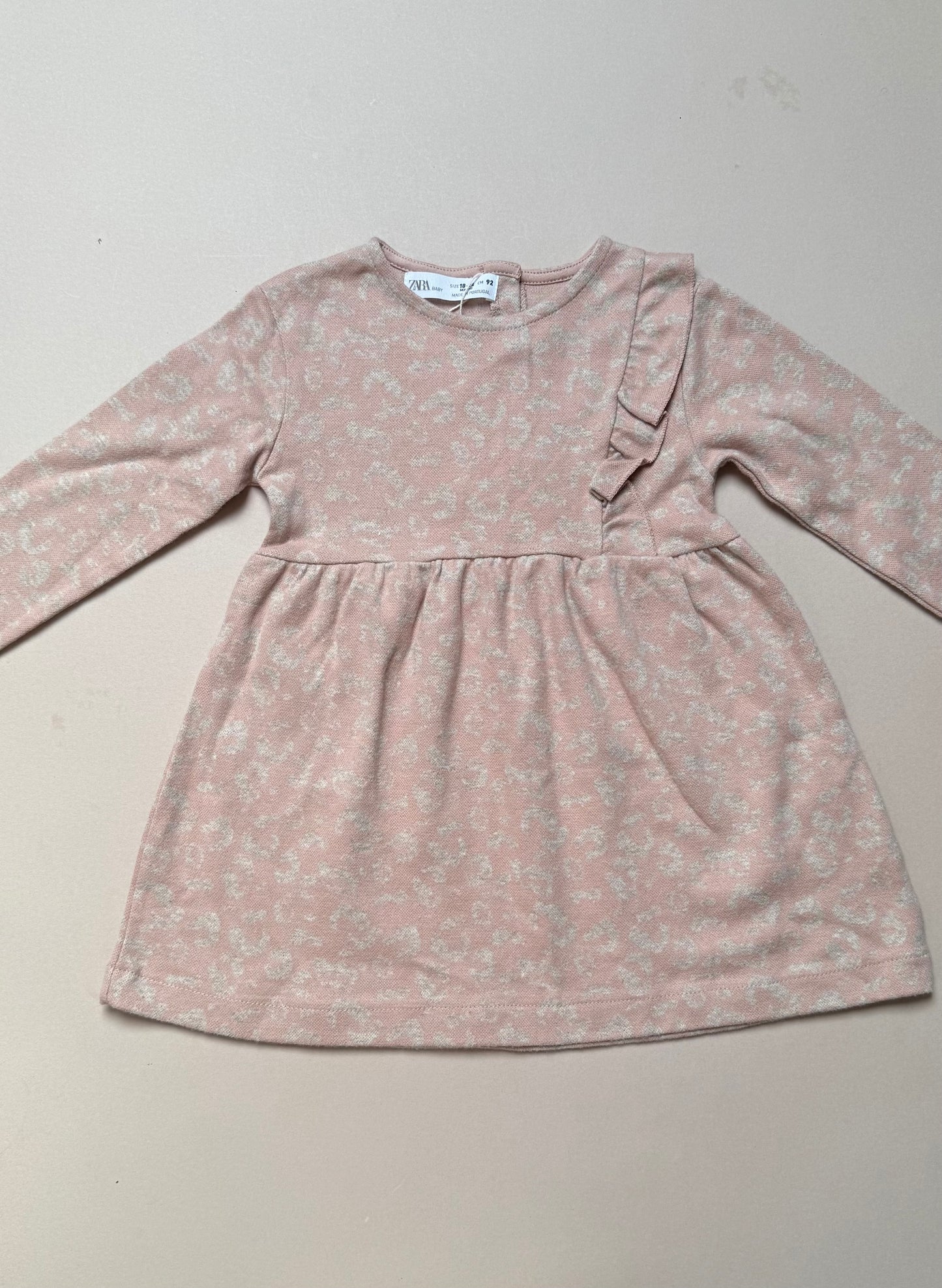 Zara Long Sleeved Pink Dress With Ruffle in 18-24 Months