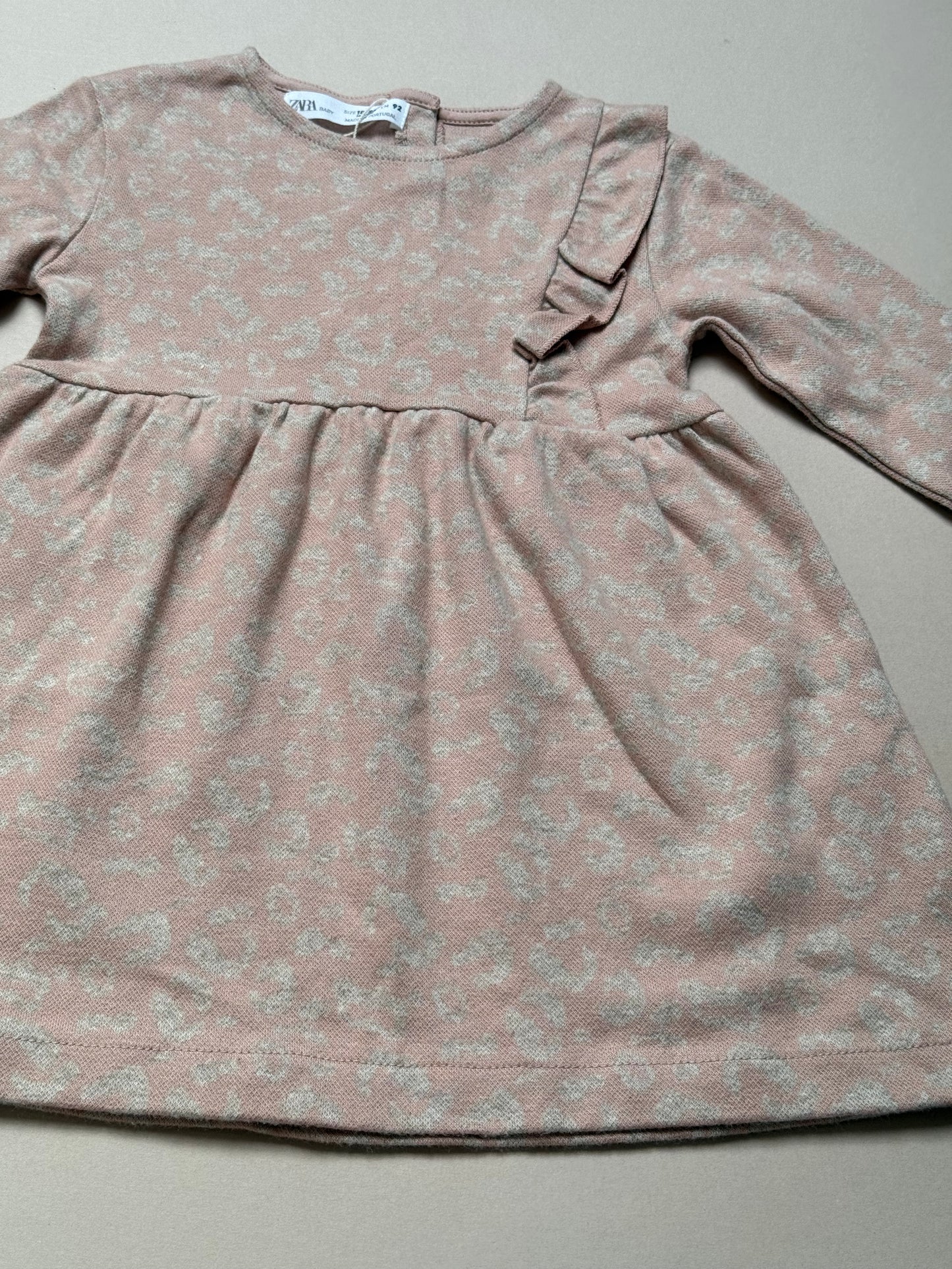 Zara Long Sleeved Pink Dress With Ruffle in 18-24 Months
