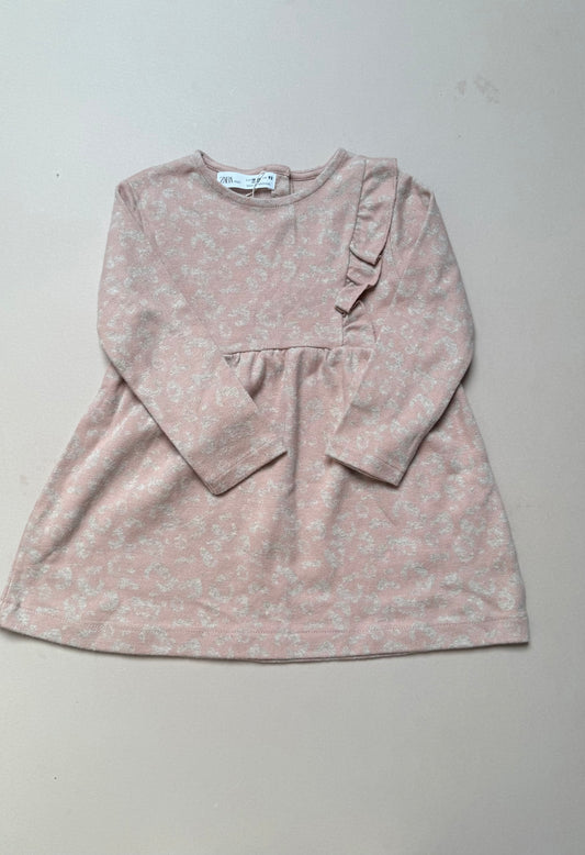 Zara Long Sleeved Pink Dress With Ruffle in 18-24 Months