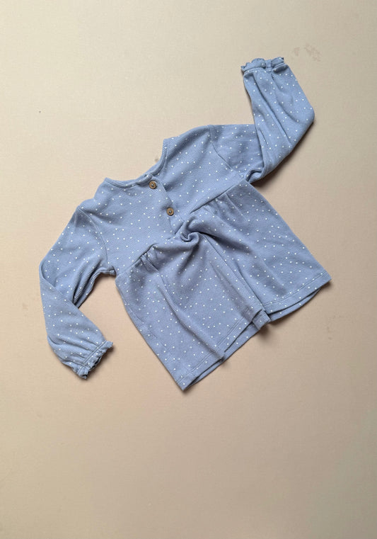 Marks & Spencer Light Blue Polka Dot Long Sleeved Tee in 12-18 Months
