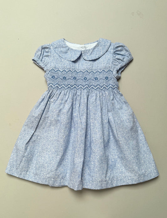 Confiture Classic Pale Blue Floral Puff Sleeved Dress With Bloomers in 18-24 Months