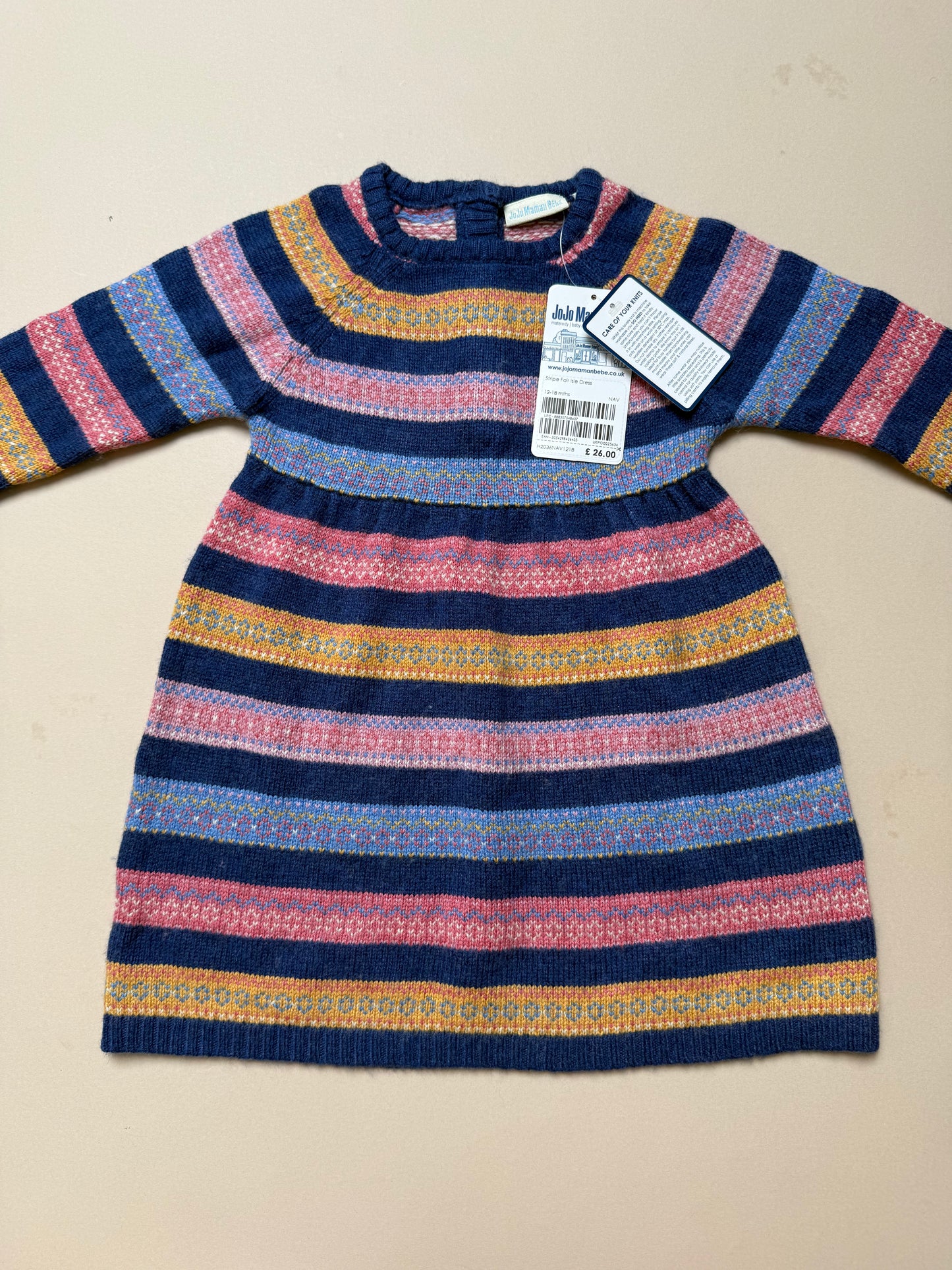 JoJo Maman Bebe Knitted Fairisle Jumper Dress in 12-18 Months