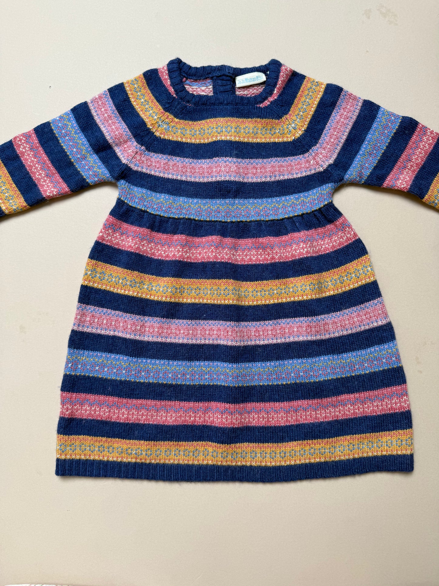JoJo Maman Bebe Knitted Fairisle Jumper Dress in 12-18 Months