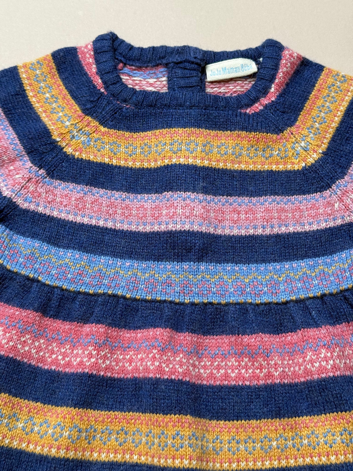 JoJo Maman Bebe Knitted Fairisle Jumper Dress in 12-18 Months