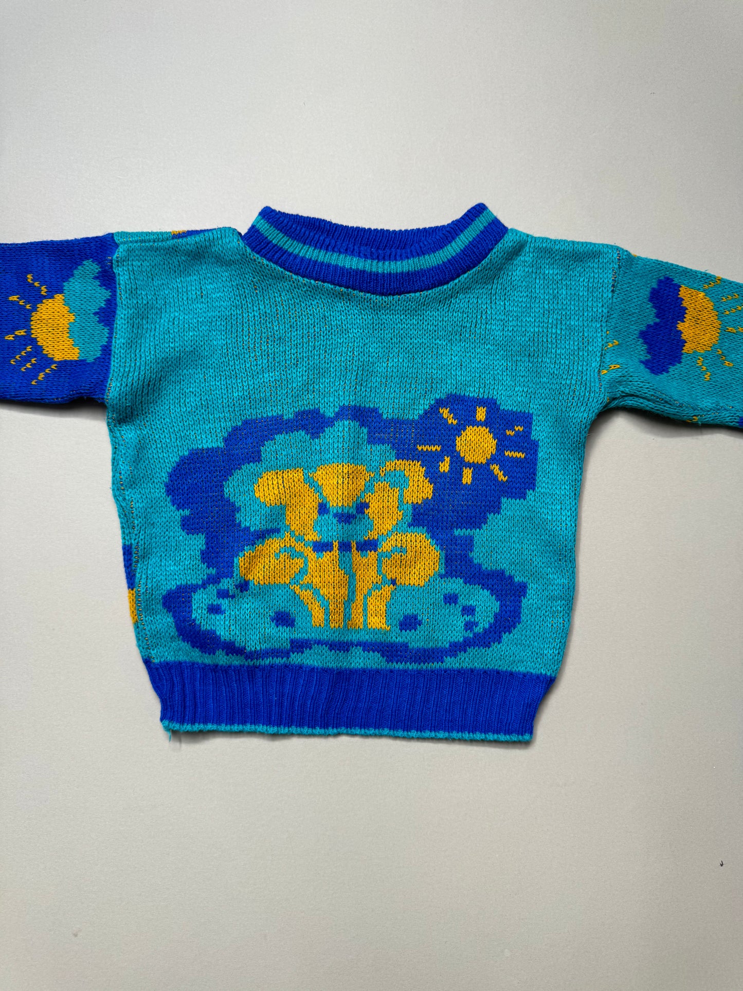 Vintage Tick Tock Teddy & Suns Acrylic Knitted Jumper in 12 Months