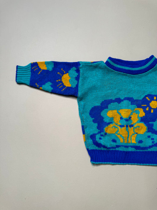 Vintage Tick Tock Teddy & Suns Acrylic Knitted Jumper in 12 Months