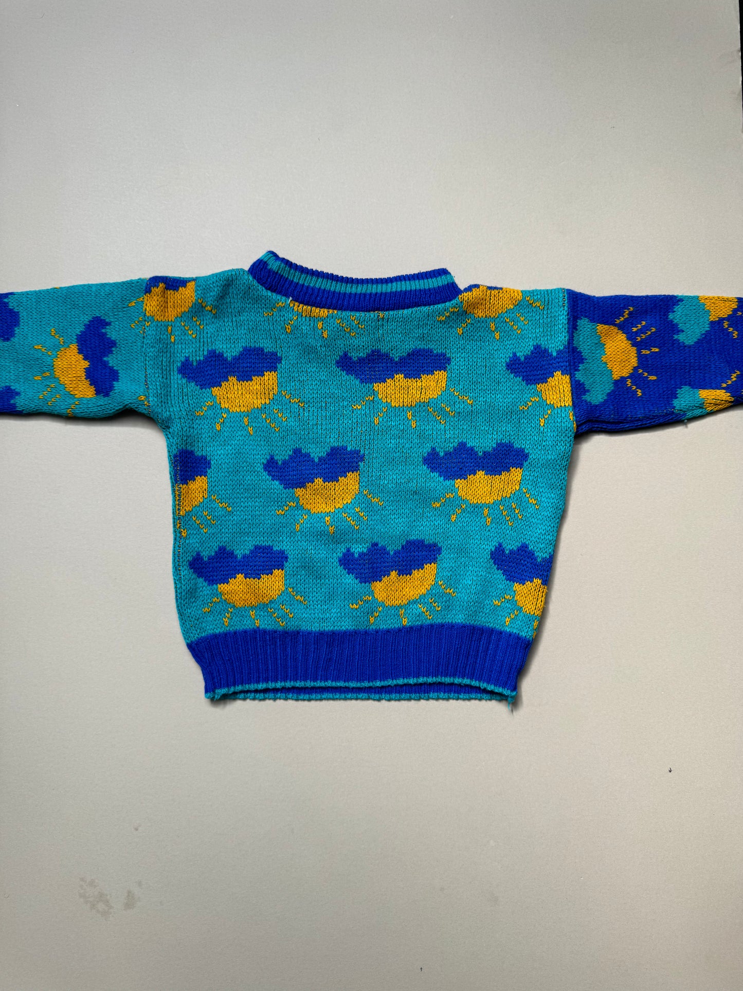 Vintage Tick Tock Teddy & Suns Acrylic Knitted Jumper in 12 Months