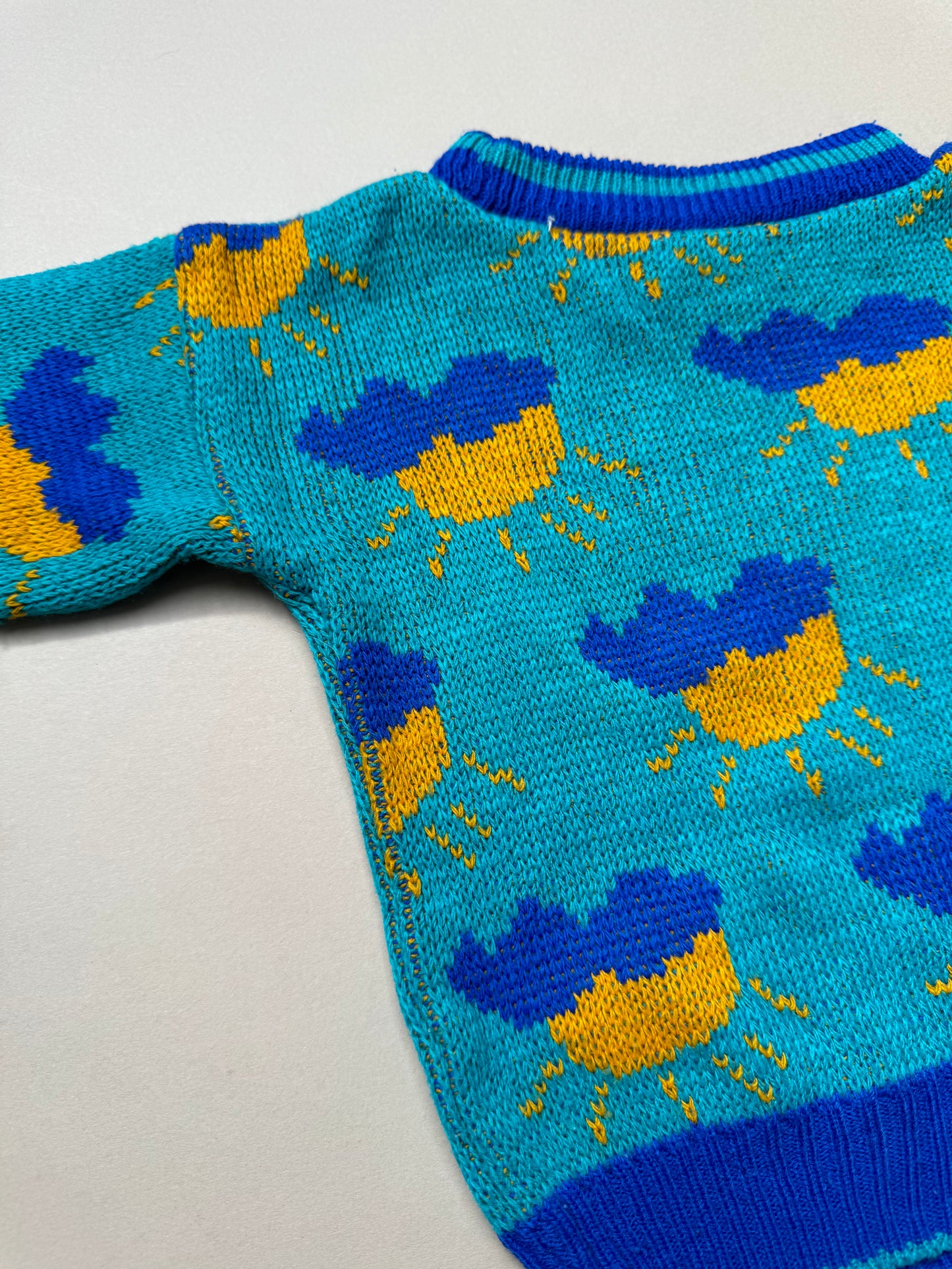 Vintage Tick Tock Teddy & Suns Acrylic Knitted Jumper in 12 Months