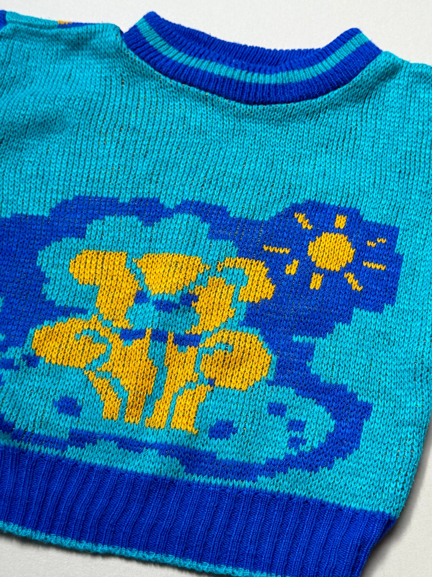 Vintage Tick Tock Teddy & Suns Acrylic Knitted Jumper in 12 Months