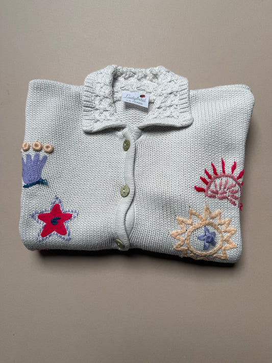 Vintage Ladybird Embroidered Collared Cardigan in 7-8 years