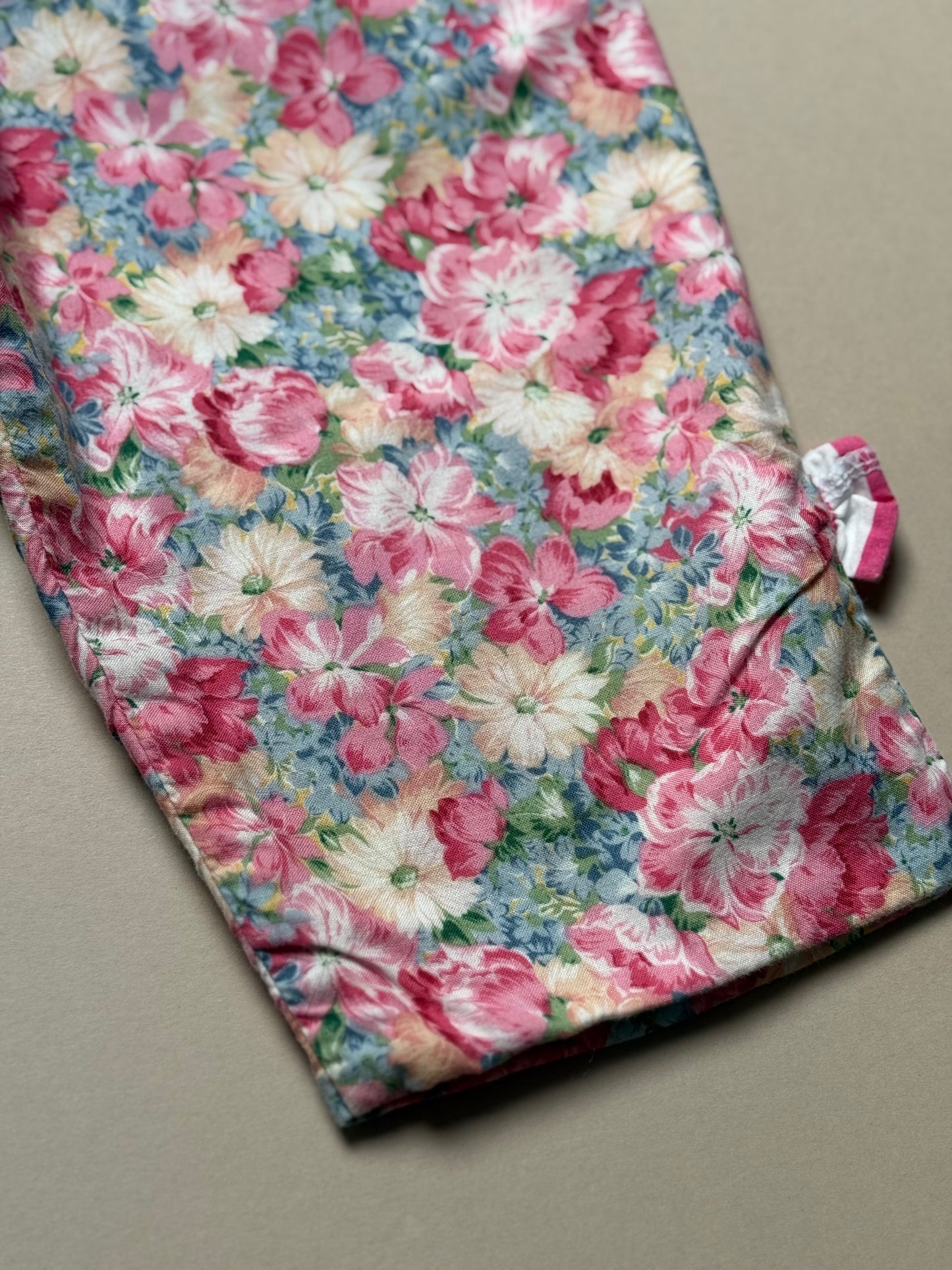 Reversible Vintage Floral & Pink Striped Cotton Trousers
