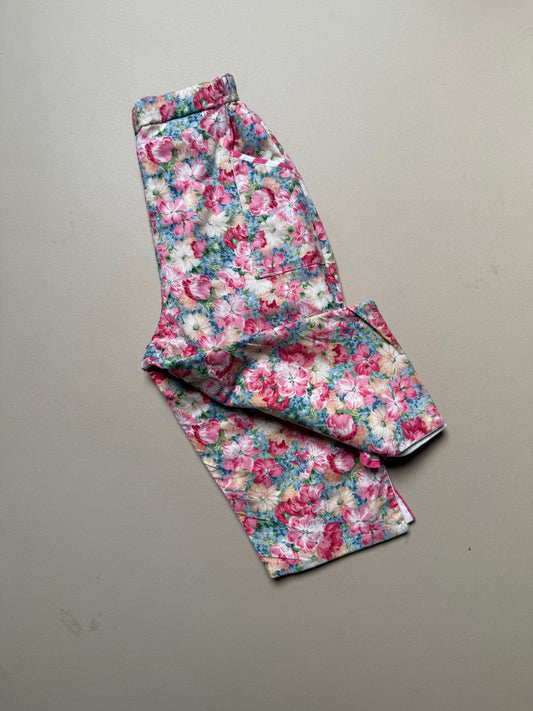 Reversible Vintage Floral & Pink Striped Cotton Trousers