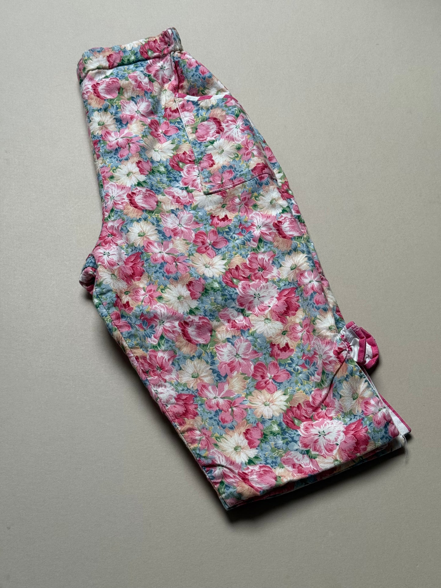 Reversible Vintage Floral & Pink Striped Cotton Trousers