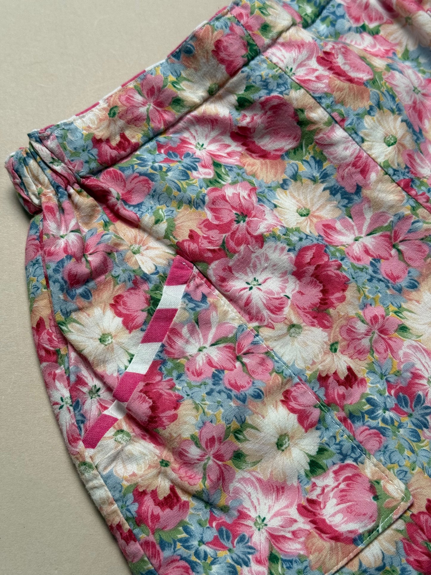 Reversible Vintage Floral & Pink Striped Cotton Trousers