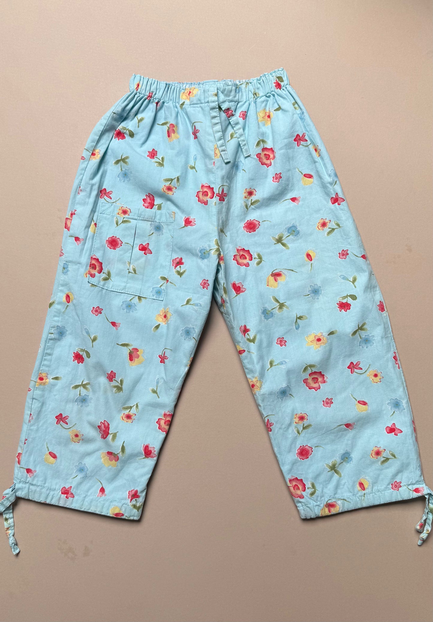 Reversible Light Blue Cotton Floral & Gingham Trosuers