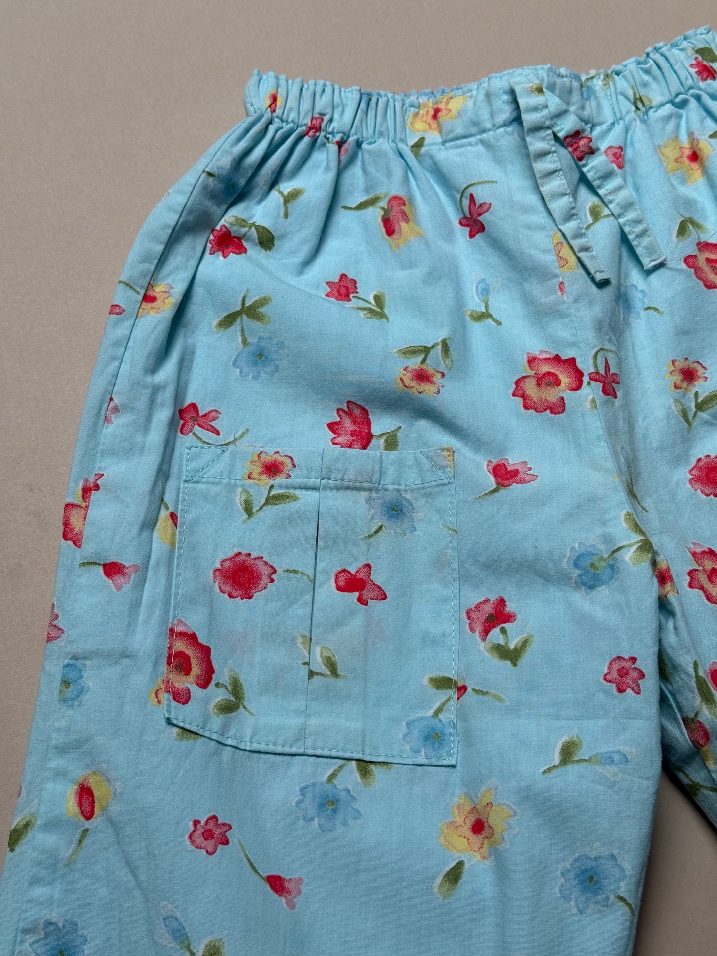 Reversible Light Blue Cotton Floral & Gingham Trosuers