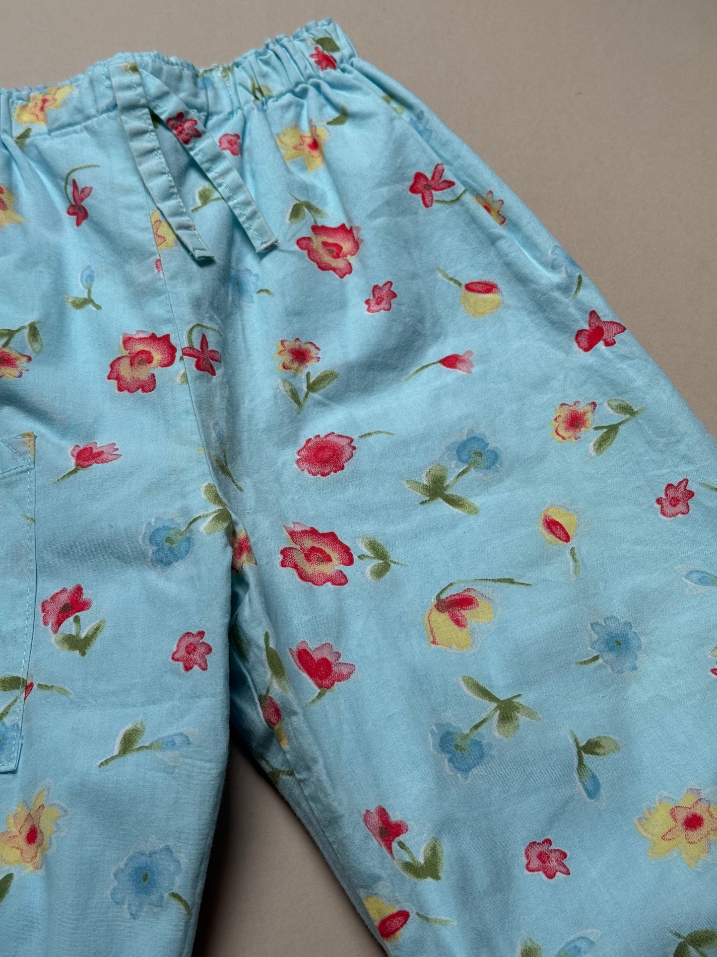 Reversible Light Blue Cotton Floral & Gingham Trosuers