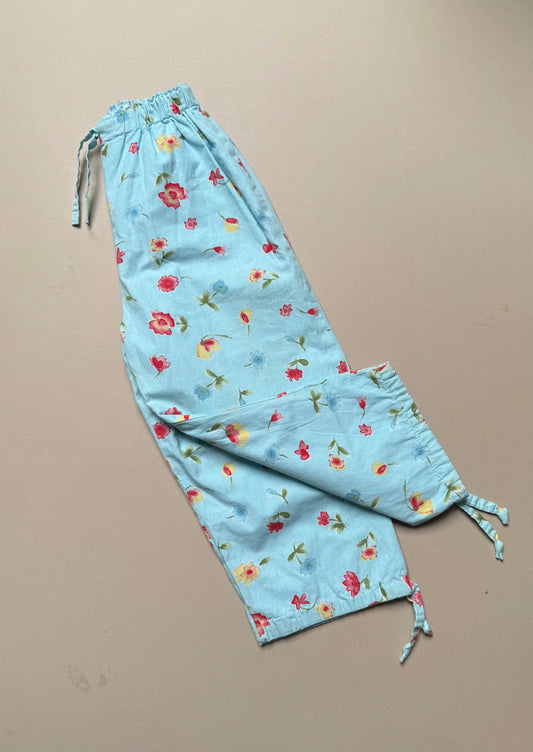 Reversible Light Blue Cotton Floral & Gingham Trosuers