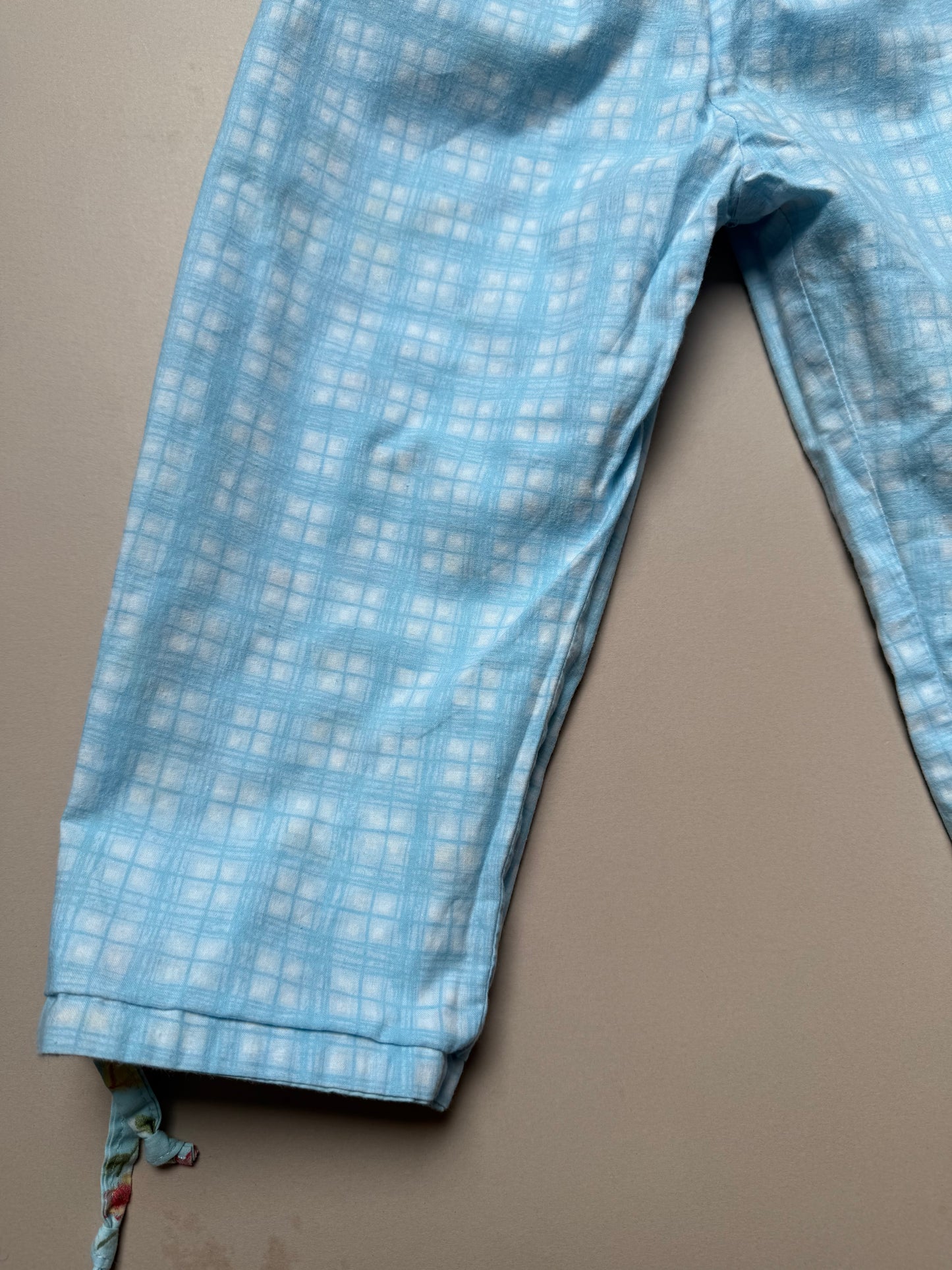 Reversible Light Blue Cotton Floral & Gingham Trosuers