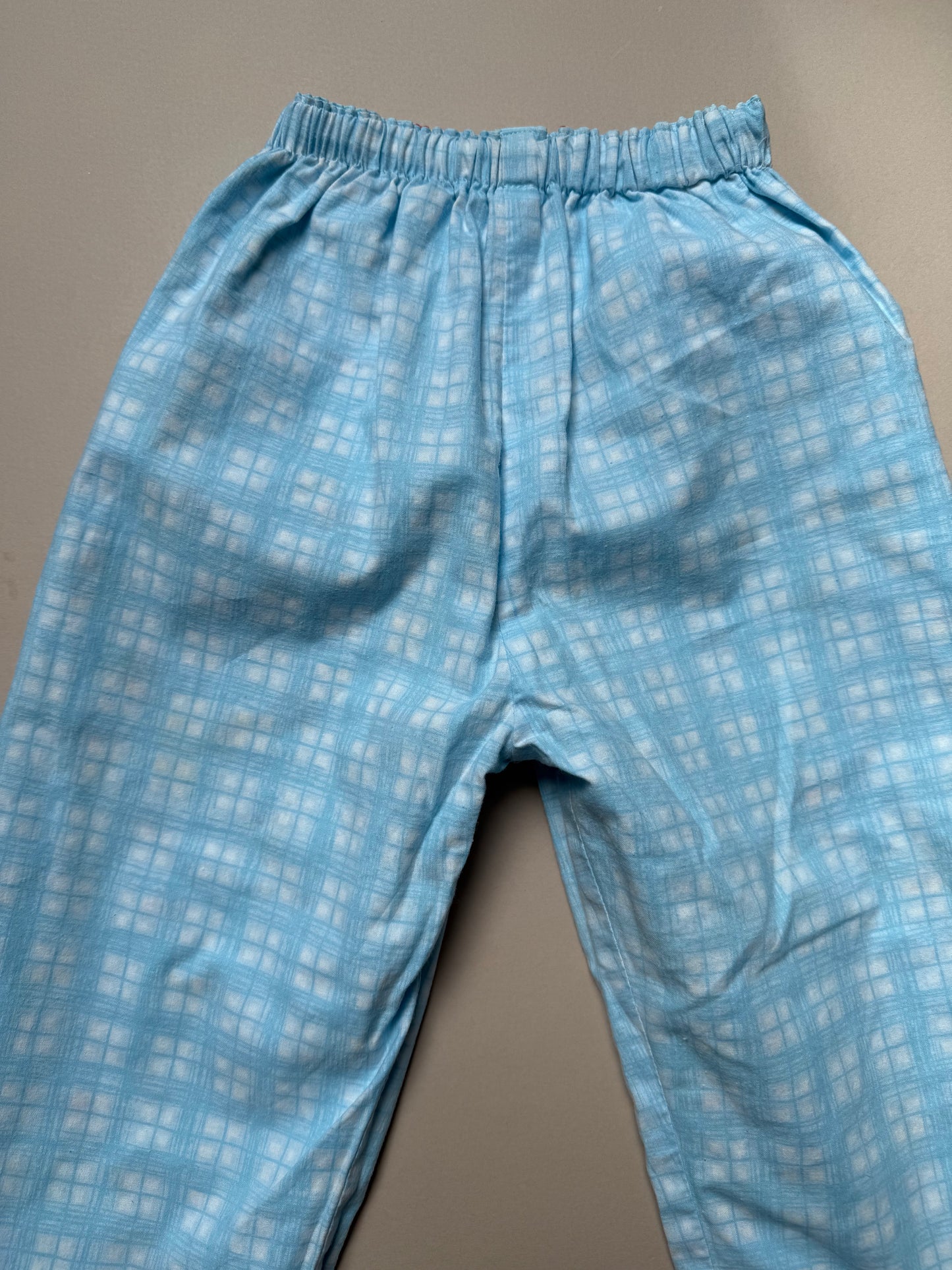 Reversible Light Blue Cotton Floral & Gingham Trosuers