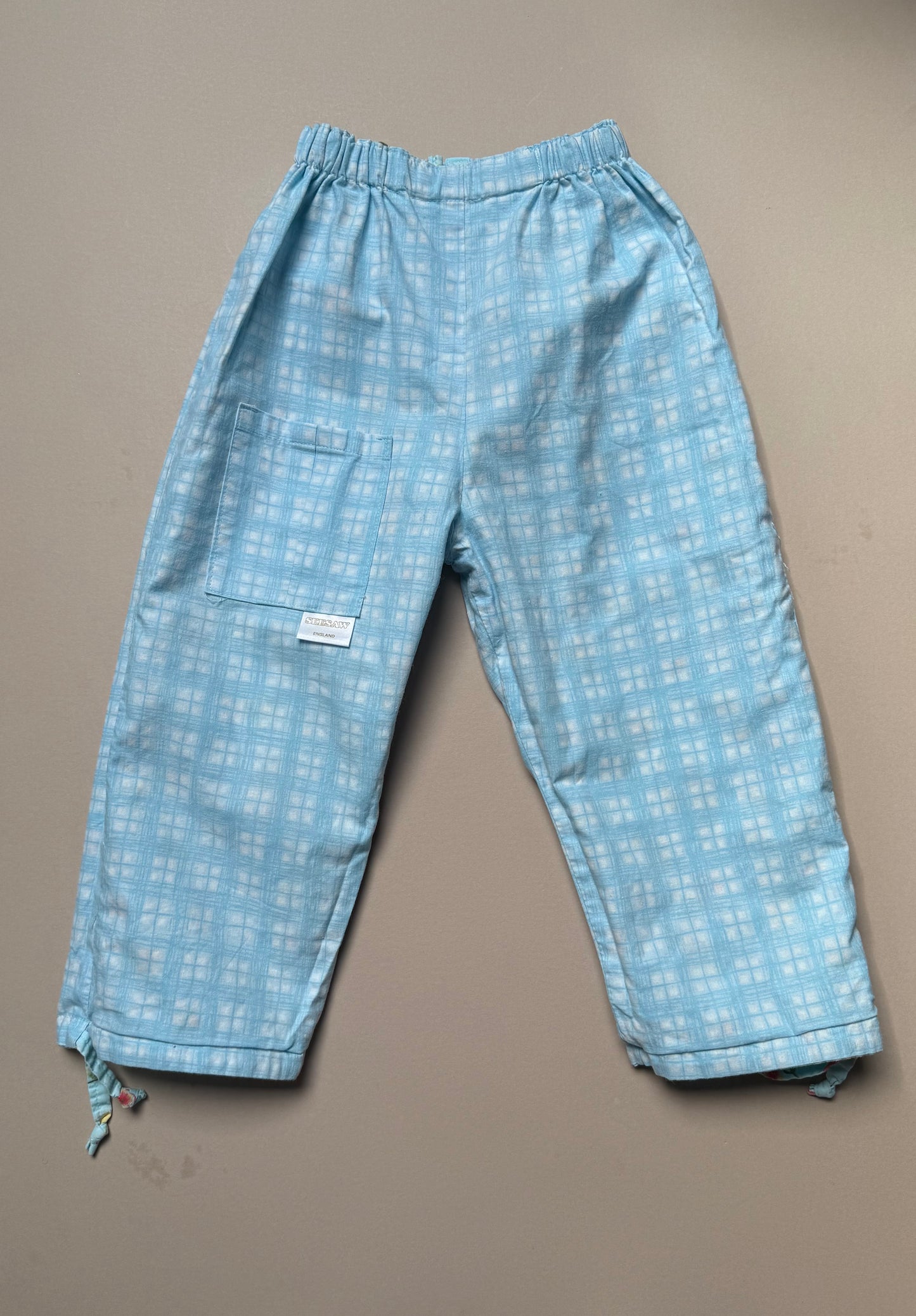 Reversible Light Blue Cotton Floral & Gingham Trosuers