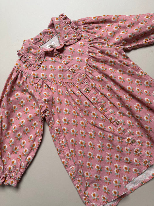 Next Vintage Floral Corduroy Long Sleeved Dress in 2-3 Years