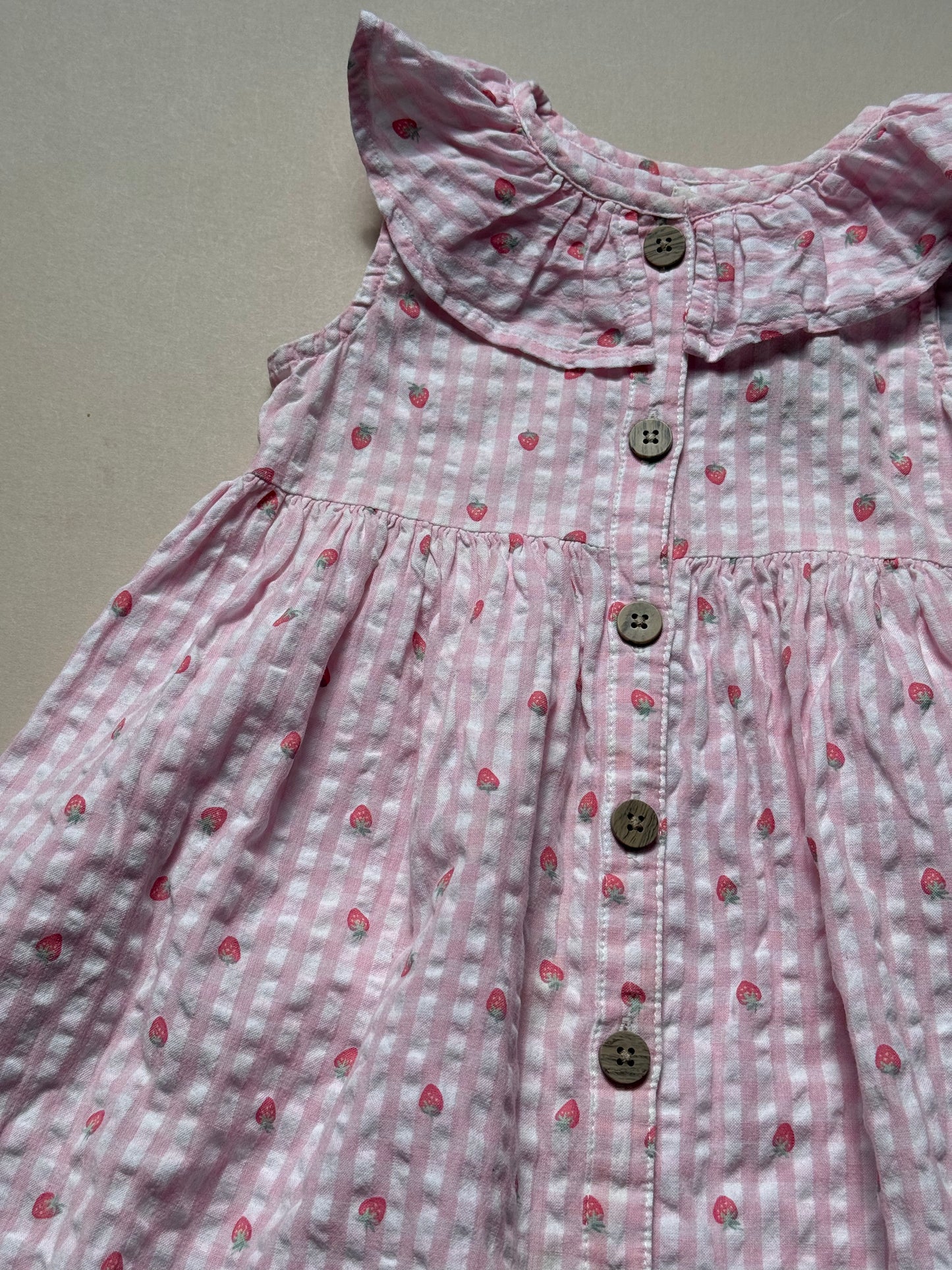 Next Strawberry Printed Pink & White Gingham Summer Dress in 2-3 Years