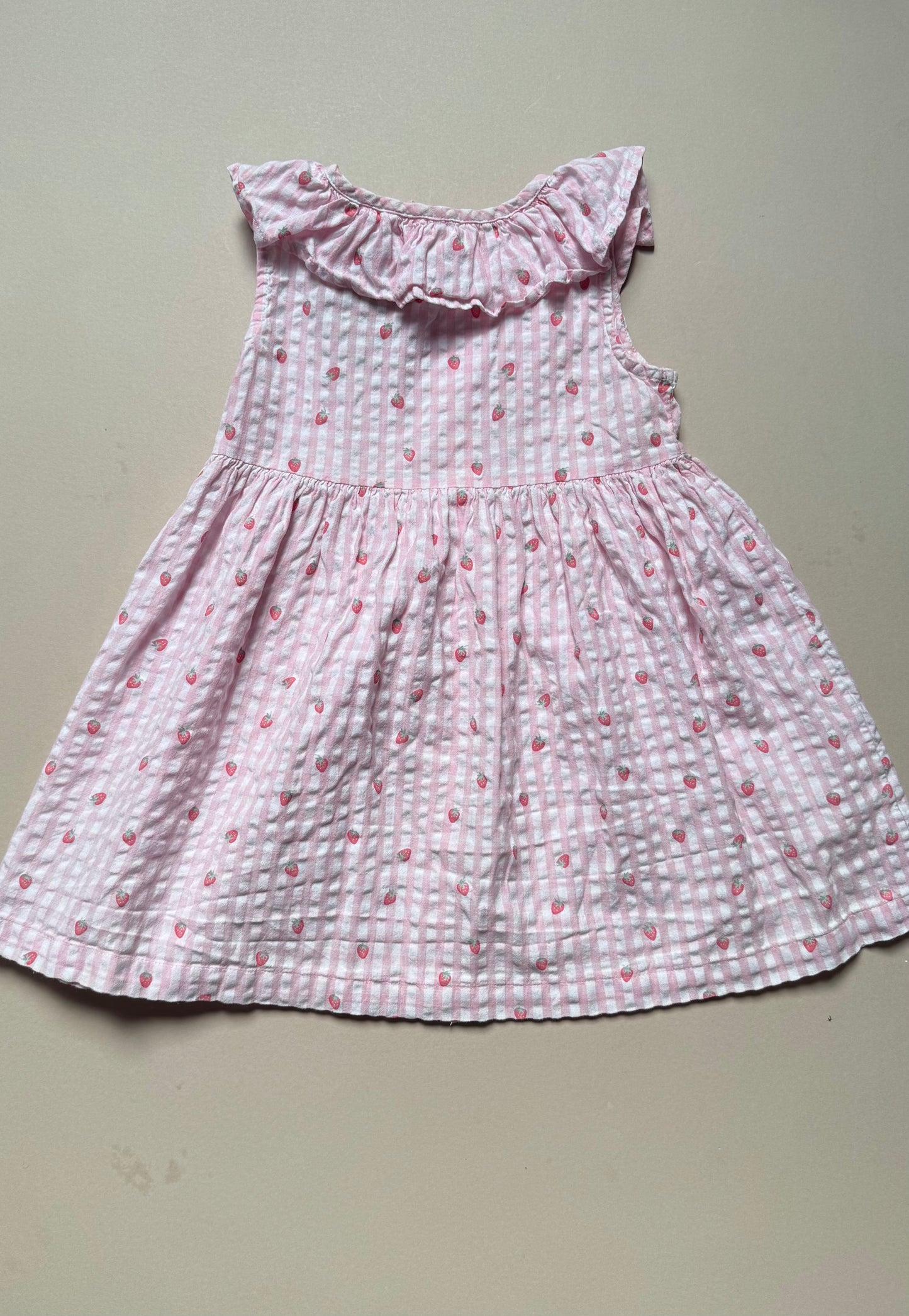 Next Strawberry Printed Pink & White Gingham Summer Dress in 2-3 Years