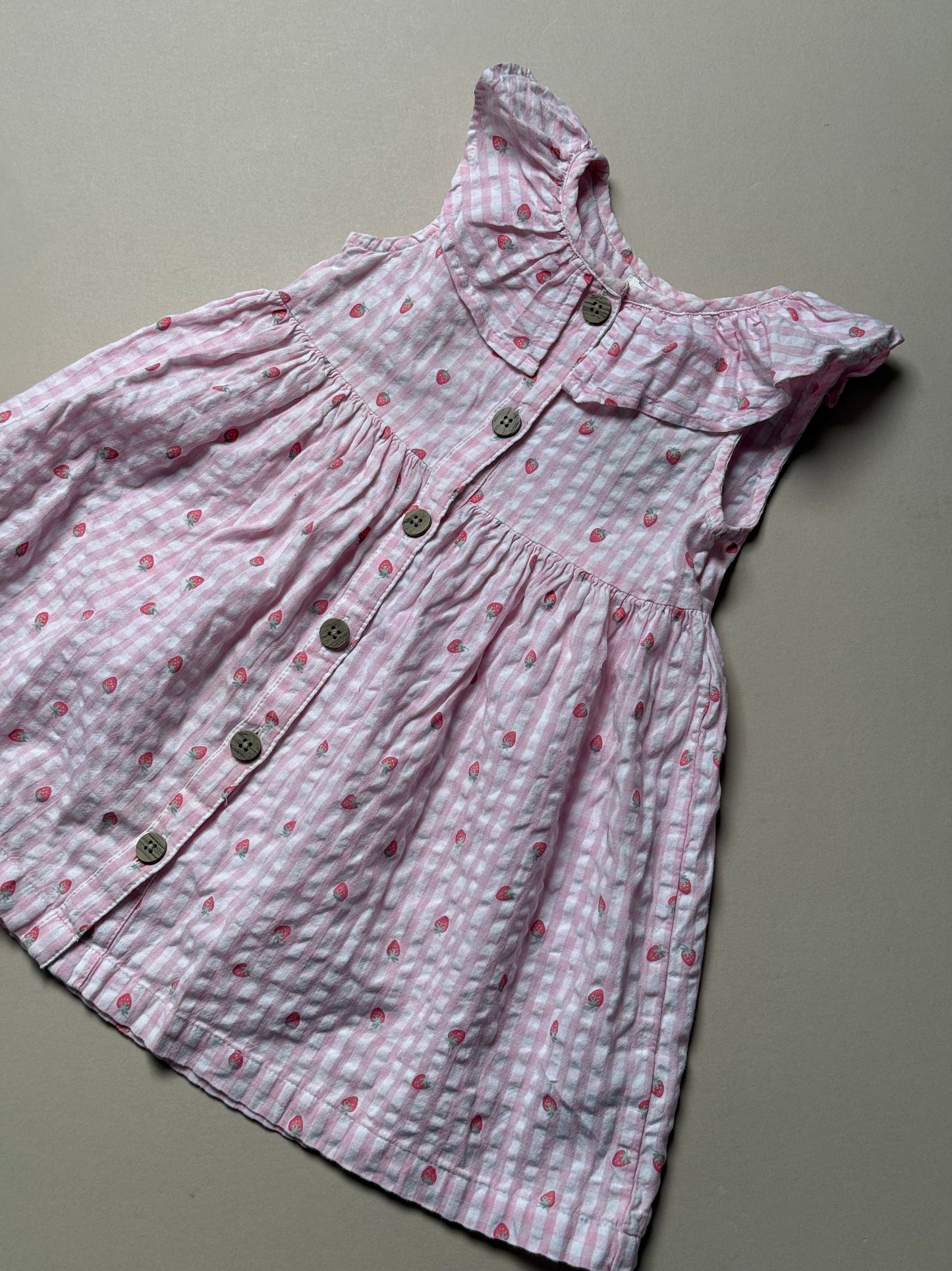 Next Strawberry Printed Pink & White Gingham Summer Dress in 2-3 Years